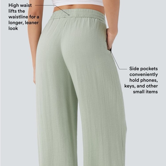 NWT HALARA High Waisted Wide Leg Casual Linen-Feel Pants - XS Petite - Picture 2 of 9